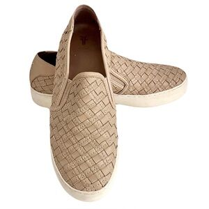 Frye Taupe Beige Lena Woven Leather Slip On Sneakers, Size 8